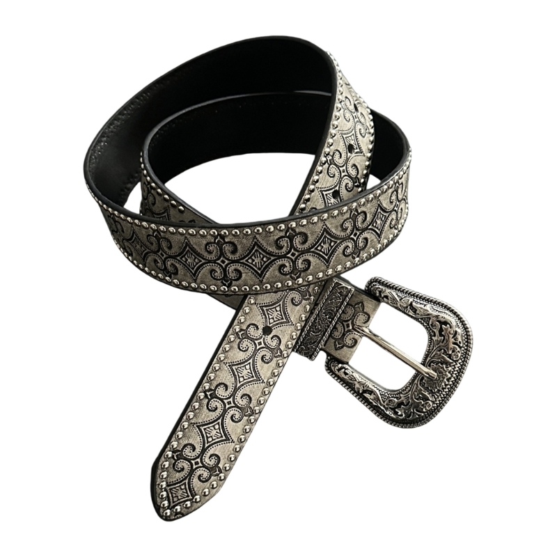 Women Formal Wear Designers - X7XB Retro Western Pattern Rivets Belt