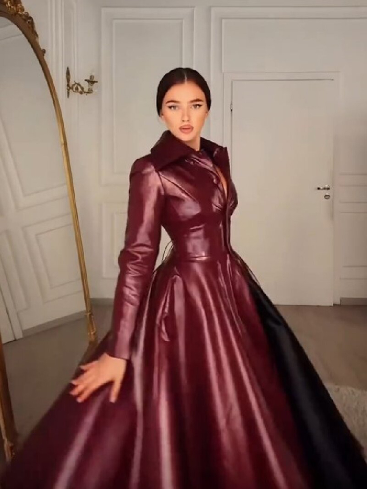Women Wine Red Faux Leather Lo - Women Formal Wear For Party review and price