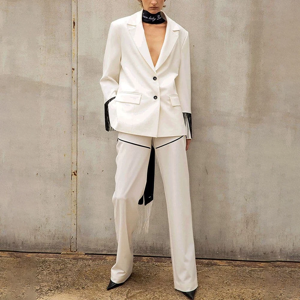 Fashion White Two Piece Sets L - Women Formal Wear Without Blazer review and price